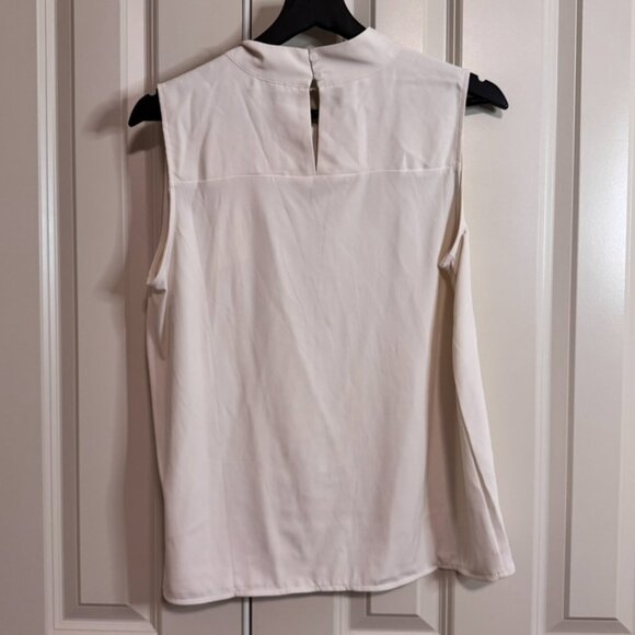 Ann Taylor Asymmetrical Tie Neck Mixed Media Shell, M - Picture 3 of 3